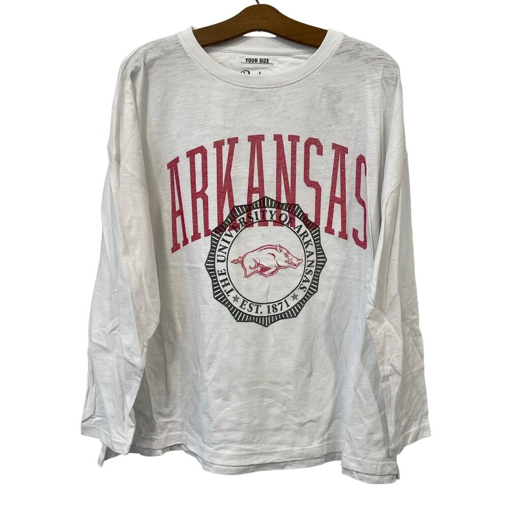 Pressbox University Of Arkansas Long Sleeve T Shirt Womens OS White College NEW